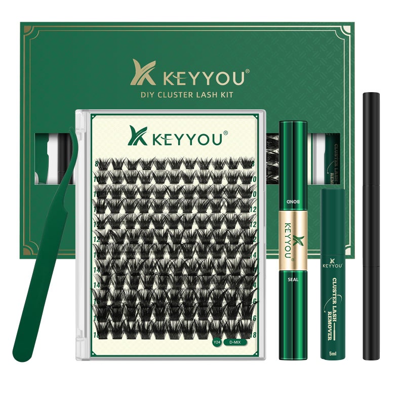 DIY Lash Extension Kit KEYYOU 144pcs Lash Clusters Eyelash Extension Kit with Mascara Brush Bond and Seal Lash Glue Remover Lash Applicators Lash Brush for DIY Lash Extensions Y24 KIT
